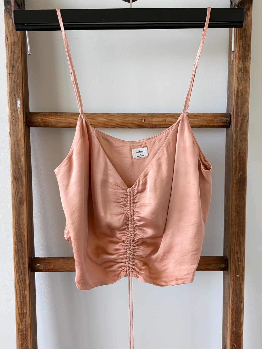 Aritzia Wilfred Blush Ruched Satin Cami Top